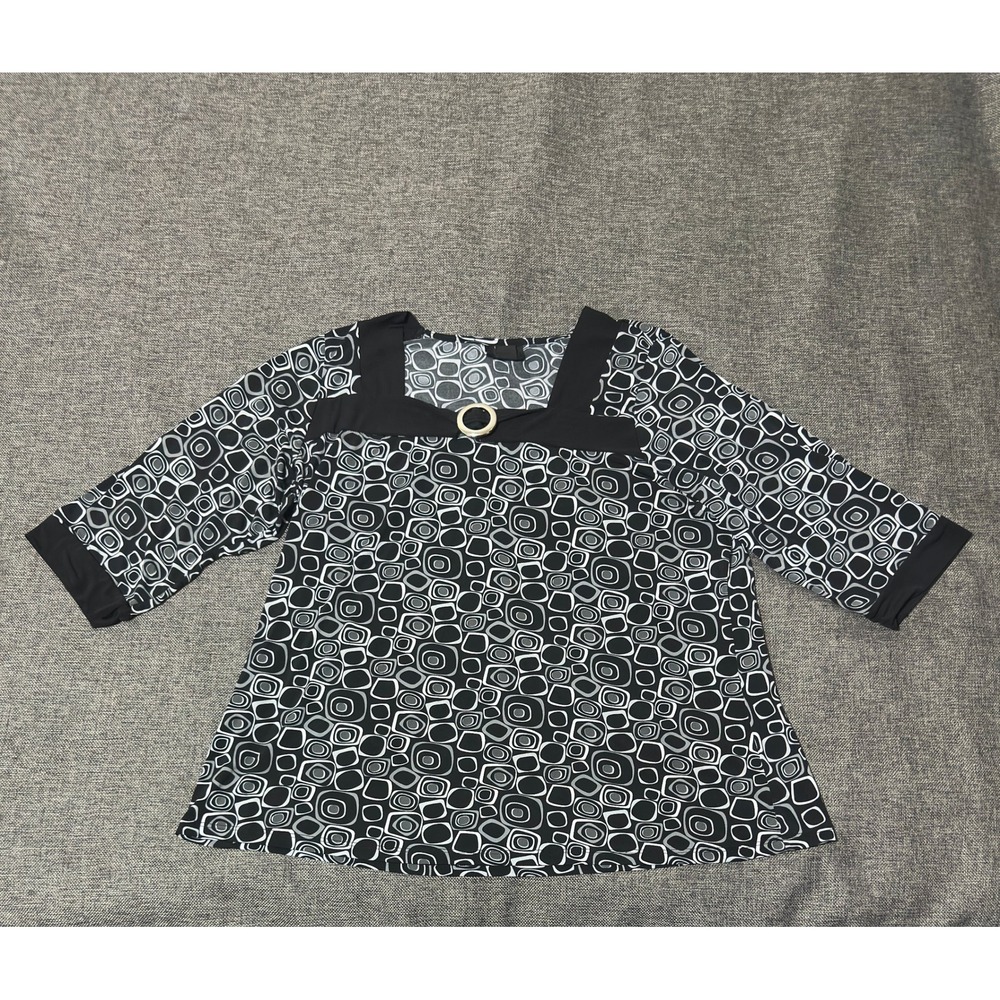 Studio 1940 Women's 22/24W Blouse Black White Geometric Ring Detail
